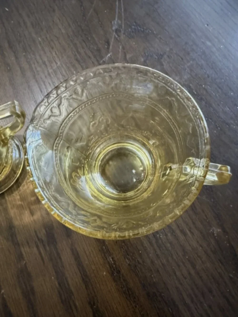 Federal Patrician Amber Depression Glass Creamer and Sugar Bowl with Lid